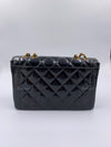 Sold-CHANEL Black Patent Leather Border Tab Diana Flap Crossbody Bag Gold hardware