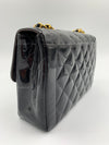 Sold-CHANEL Black Patent Leather Border Tab Diana Flap Crossbody Bag Gold hardware