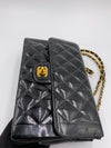 Sold-CHANEL Black Patent Leather Border Tab Diana Flap Crossbody Bag Gold hardware