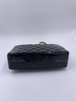 Sold-CHANEL Black Patent Leather Border Tab Diana Flap Crossbody Bag Gold hardware