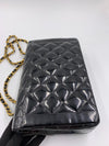 Sold-CHANEL Black Patent Leather Border Tab Diana Flap Crossbody Bag Gold hardware