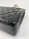 Sold-CHANEL Black Patent Leather Border Tab Diana Flap Crossbody Bag Gold hardware