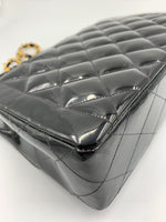 Sold-CHANEL Black Patent Leather Border Tab Diana Flap Crossbody Bag Gold hardware