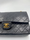 CHANEL Lambskin Double Chain Double Medium Flap Bag black/gold