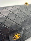 CHANEL Lambskin Double Chain Double Medium Flap Bag black/gold