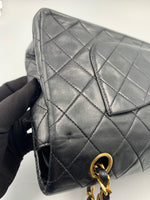 CHANEL Lambskin Double Chain Double Medium Flap Bag black/gold