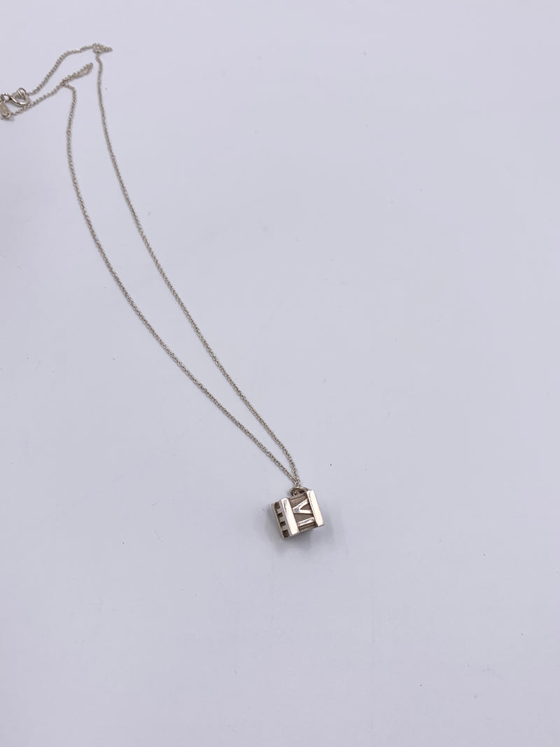 Sold-Tiffany 
Co 925 Silver Atlas Collection Cube with Necklace