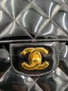 Sold-CHANEL Black Patent Leather Border Tab Diana Flap Crossbody Bag Gold hardware