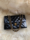 Sold-CHANEL Black Patent Leather Border Tab Diana Flap Crossbody Bag Gold hardware