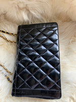 Sold-CHANEL Black Patent Leather Border Tab Diana Flap Crossbody Bag Gold hardware