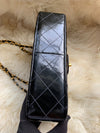 Sold-CHANEL Black Patent Leather Border Tab Diana Flap Crossbody Bag Gold hardware