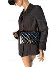 Sold-CHANEL Black Patent Leather Border Tab Diana Flap Crossbody Bag Gold hardware