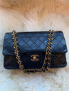 CHANEL Lambskin Double Chain Double Medium Flap Bag black/gold