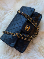 CHANEL Lambskin Double Chain Double Medium Flap Bag black/gold