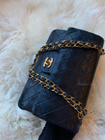 CHANEL Lambskin Double Chain Double Medium Flap Bag black/gold