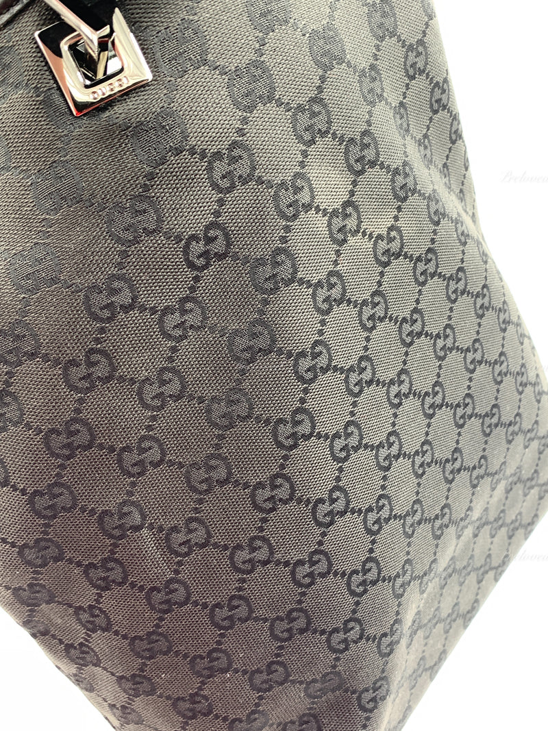 Sold-GUCCI GG Black Monogram Logo Large Bucket Shoulder Bag