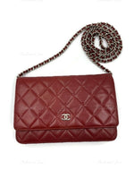 Sold-CHANEL Caviar Wallet-on-the-chain WOC Crossbody Flap Bag - Burgundy