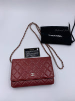 Sold-CHANEL Caviar Wallet-on-the-chain WOC Crossbody Flap Bag - Burgundy