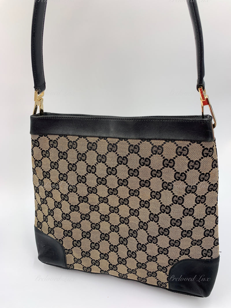 Sold-GUCCI GG Black Monogram Logo Shoulder Bag