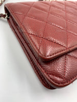 Sold-CHANEL Caviar Wallet-on-the-chain WOC Crossbody Flap Bag - Burgundy