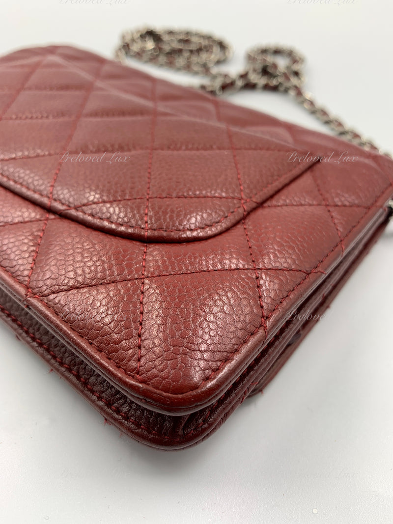 Sold-CHANEL Caviar Wallet-on-the-chain WOC Crossbody Flap Bag - Burgundy