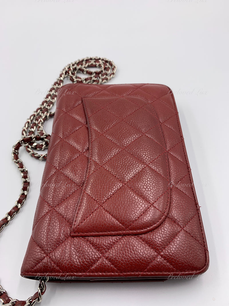 Sold-CHANEL Caviar Wallet-on-the-chain WOC Crossbody Flap Bag - Burgundy