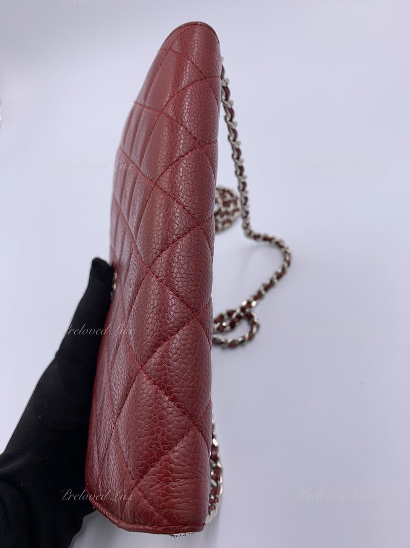 Sold-CHANEL Caviar Wallet-on-the-chain WOC Crossbody Flap Bag - Burgundy