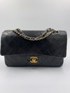 CHANEL Lambskin Double Chain Double Medium Flap Bag black gold hardware