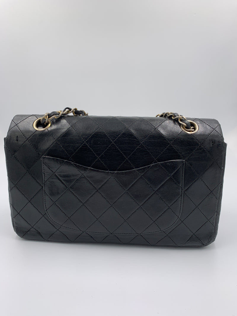 Sold-CHANEL Lambskin Double Chain Double Medium Flap Bag black/gold