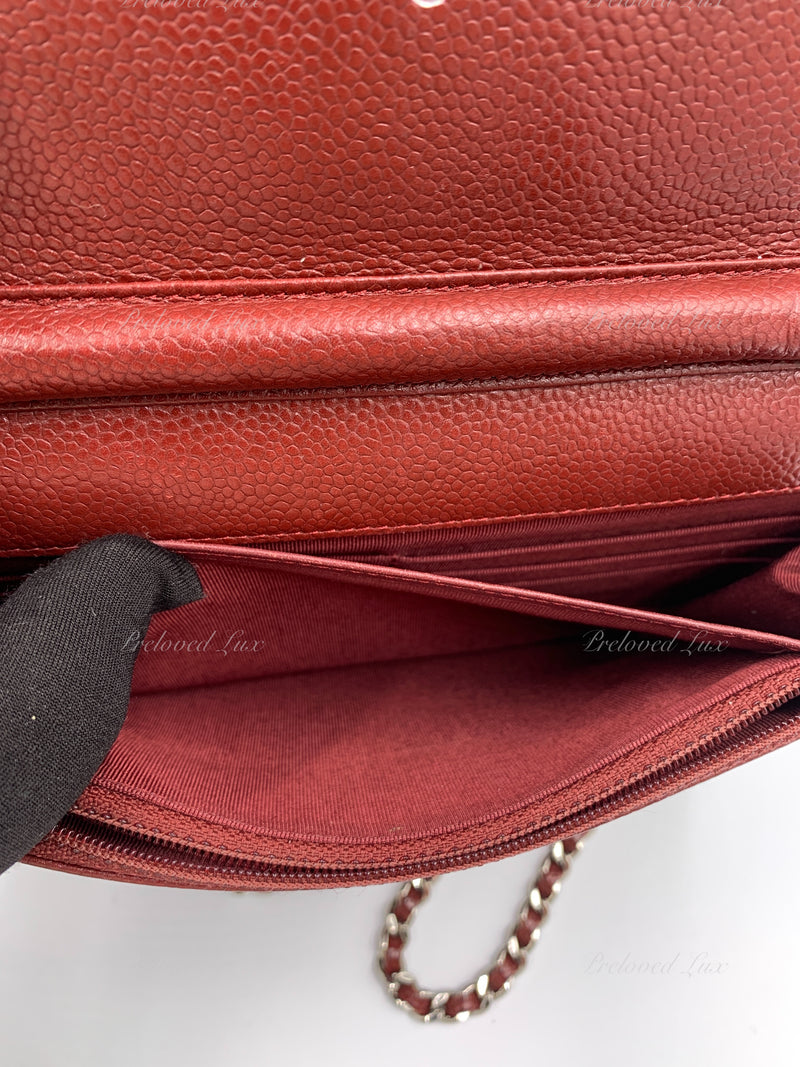 Sold-CHANEL Caviar Wallet-on-the-chain WOC Crossbody Flap Bag - Burgundy