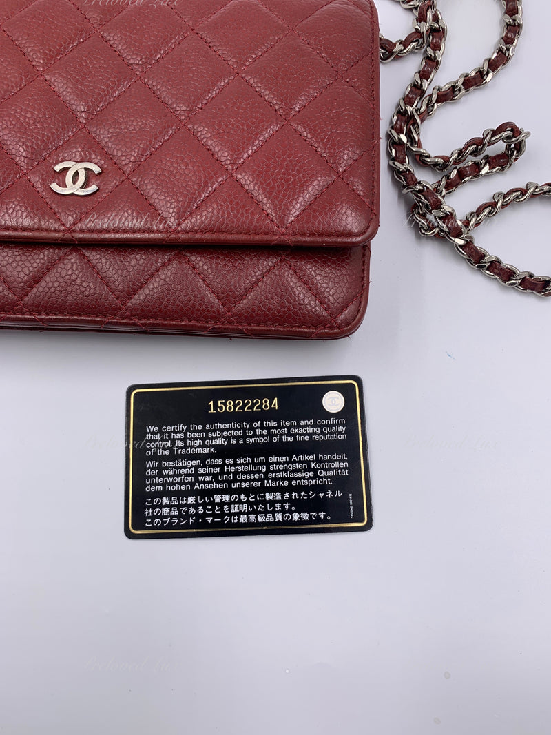 Sold-CHANEL Caviar Wallet-on-the-chain WOC Crossbody Flap Bag - Burgundy