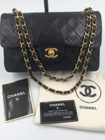 Sold-CHANEL Classic Lambskin Double Chain Double Small Flap Bag black/gold