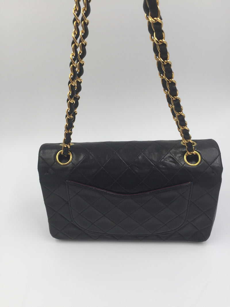 Sold-CHANEL Classic Lambskin Double Chain Double Small Flap Bag black/gold