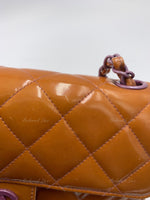 Sold-CHANEL Classic Mini Rectangular Seasonal Caramel Patent Leather Shoulder Bag Crossbody - light purple hardware