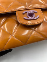 Sold-CHANEL Classic Mini Rectangular Seasonal Caramel Patent Leather Shoulder Bag Crossbody - light purple hardware