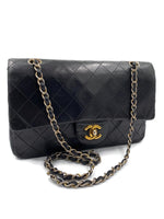 CHANEL Lambskin Double Chain Double Medium Flap Bag black gold hardware