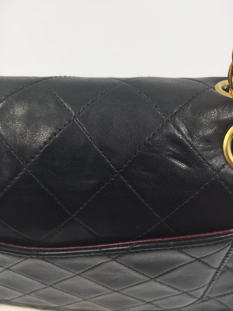 Sold-CHANEL Classic Lambskin Double Chain Double Small Flap Bag black/gold