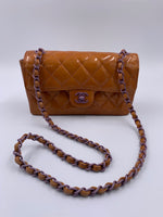 Sold-CHANEL Classic Mini Rectangular Seasonal Caramel Patent Leather Shoulder Bag Crossbody - light purple hardware