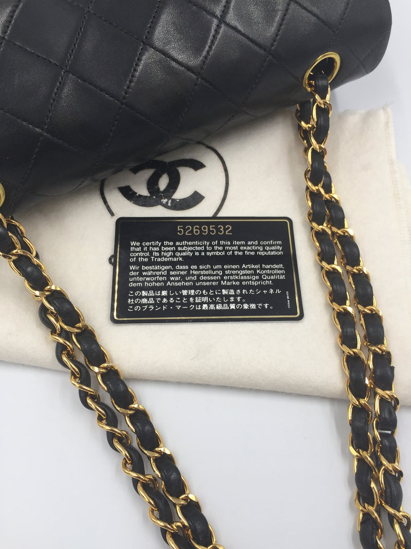 Sold-CHANEL Classic Lambskin Double Chain Double Small Flap Bag black/gold