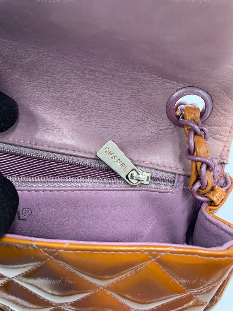 Sold-CHANEL Classic Mini Rectangular Seasonal Caramel Patent Leather Shoulder Bag Crossbody - light purple hardware