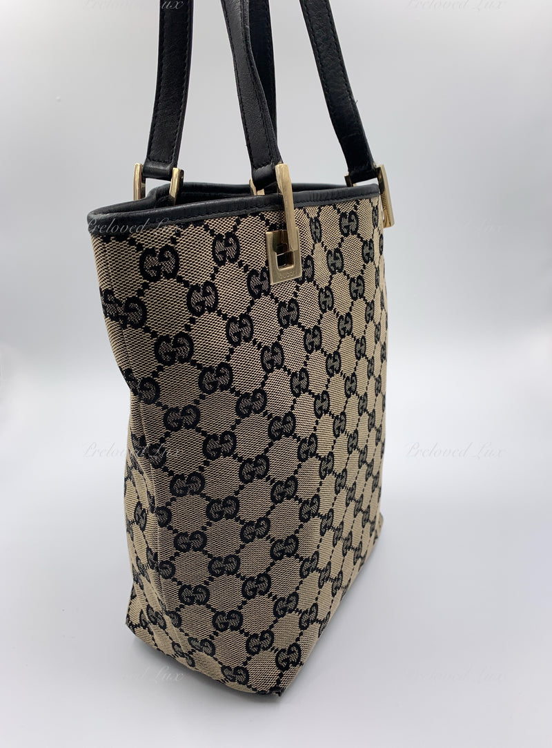 Sold-GUCCI GG Black Monogram Logo Bucket Shoulder Bag