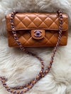 Sold-CHANEL Classic Mini Rectangular Seasonal Caramel Patent Leather Shoulder Bag Crossbody - light purple hardware