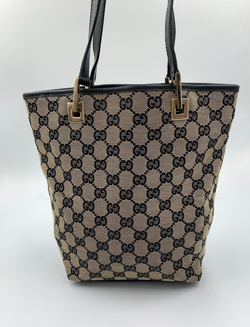 Sold-GUCCI GG Black Monogram Logo Bucket Shoulder Bag