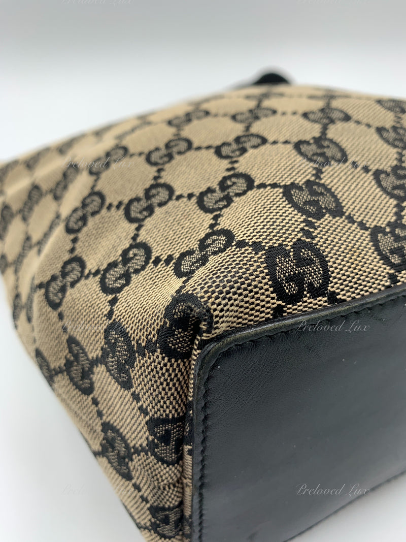 Sold-GUCCI GG Black Monogram Logo Bucket Shoulder Bag