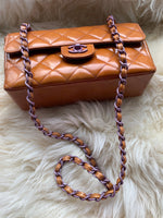 Sold-CHANEL Classic Mini Rectangular Seasonal Caramel Patent Leather Shoulder Bag Crossbody - light purple hardware