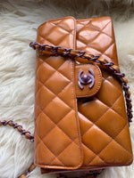 Sold-CHANEL Classic Mini Rectangular Seasonal Caramel Patent Leather Shoulder Bag Crossbody - light purple hardware