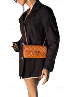 Sold-CHANEL Classic Mini Rectangular Seasonal Caramel Patent Leather Shoulder Bag Crossbody - light purple hardware