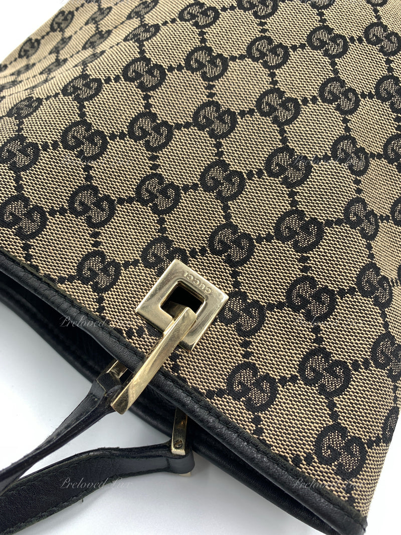 Sold-GUCCI GG Black Monogram Logo Bucket Shoulder Bag