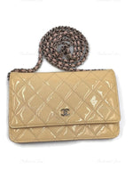 CHANEL Patent Leather Wallet-on-the-chain WOC Crossbody Flap Bag - Light beige / pink