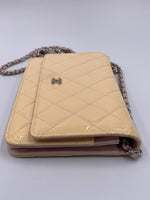 CHANEL Patent Leather Wallet-on-the-chain WOC Crossbody Flap Bag - Light beige / pink